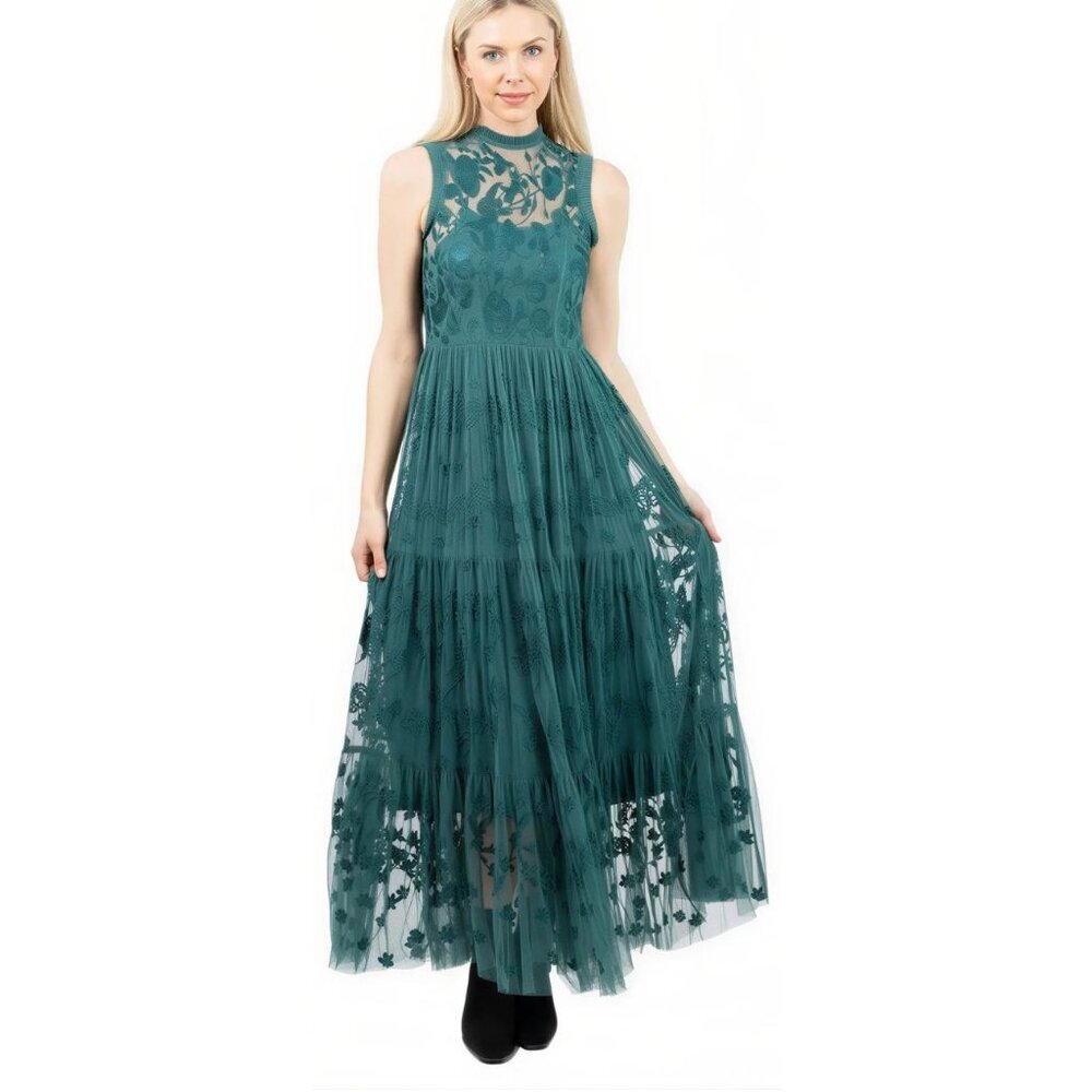 NWT Tolani Rielle Pacific Dress Size XS Sleeveless Green Lace Maxi $139 [jb]